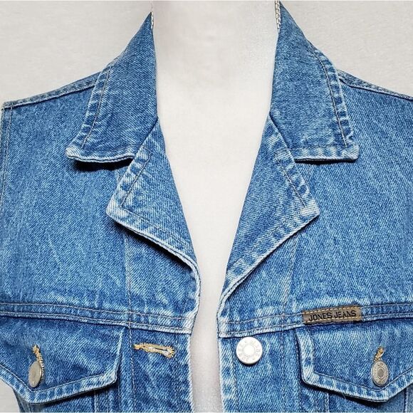 VINTAGE 1980s Jones New York Stone Wash Light Wash Button Up Denim Vest Large - Picture 3 of 10